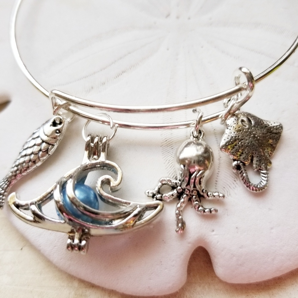 Beach theme charm bracelet adjustable silver